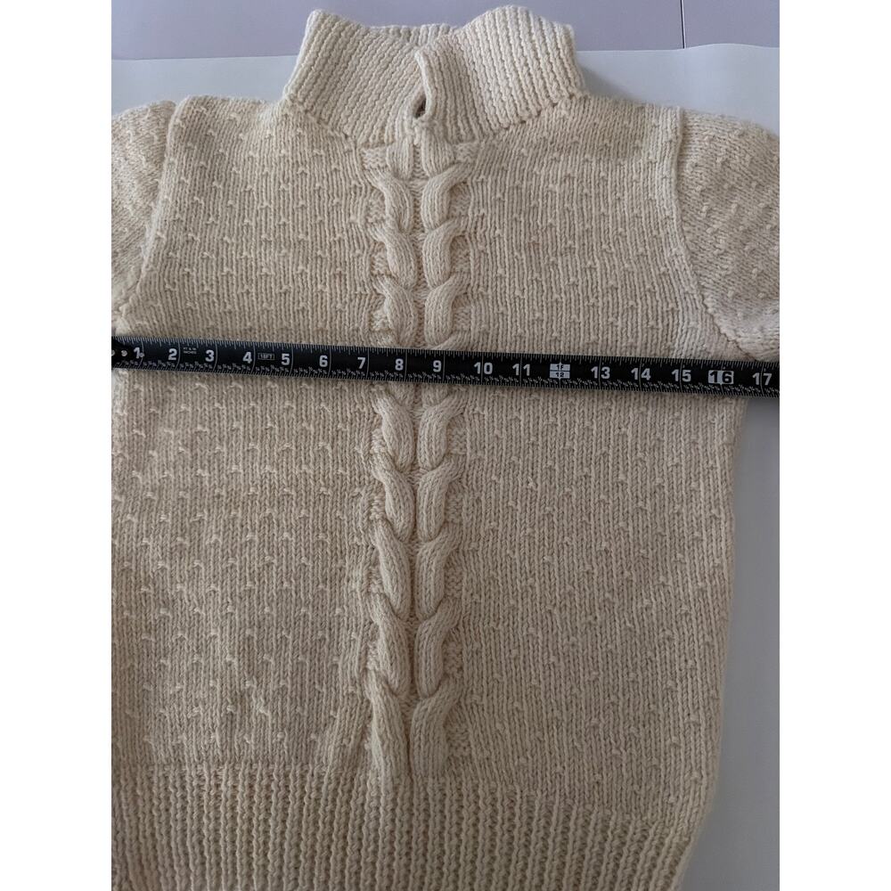 Vintage 100% Wool Cable Knit Sweater Cream Cottagecore Hand Knit Pointelle XS - Picture 6 of 8